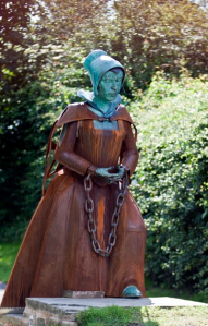 Statue of Alice Nutter, English woman accused of witchcraft. (Photo by Graham Demaline.)