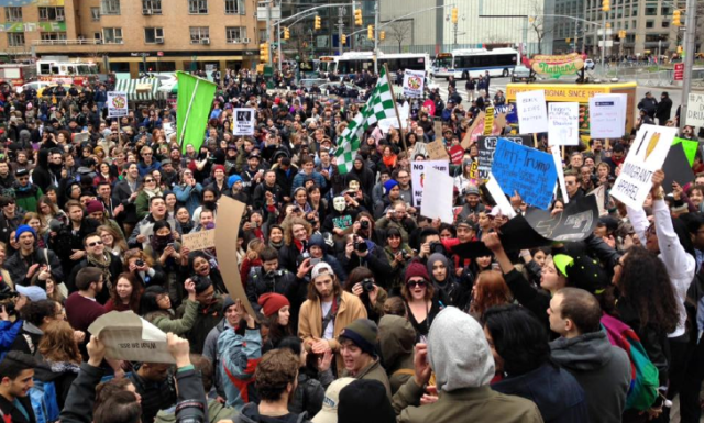 A rally against Donald Trump in New York City on March 19, organized by the Cosmopolitan Antifascists